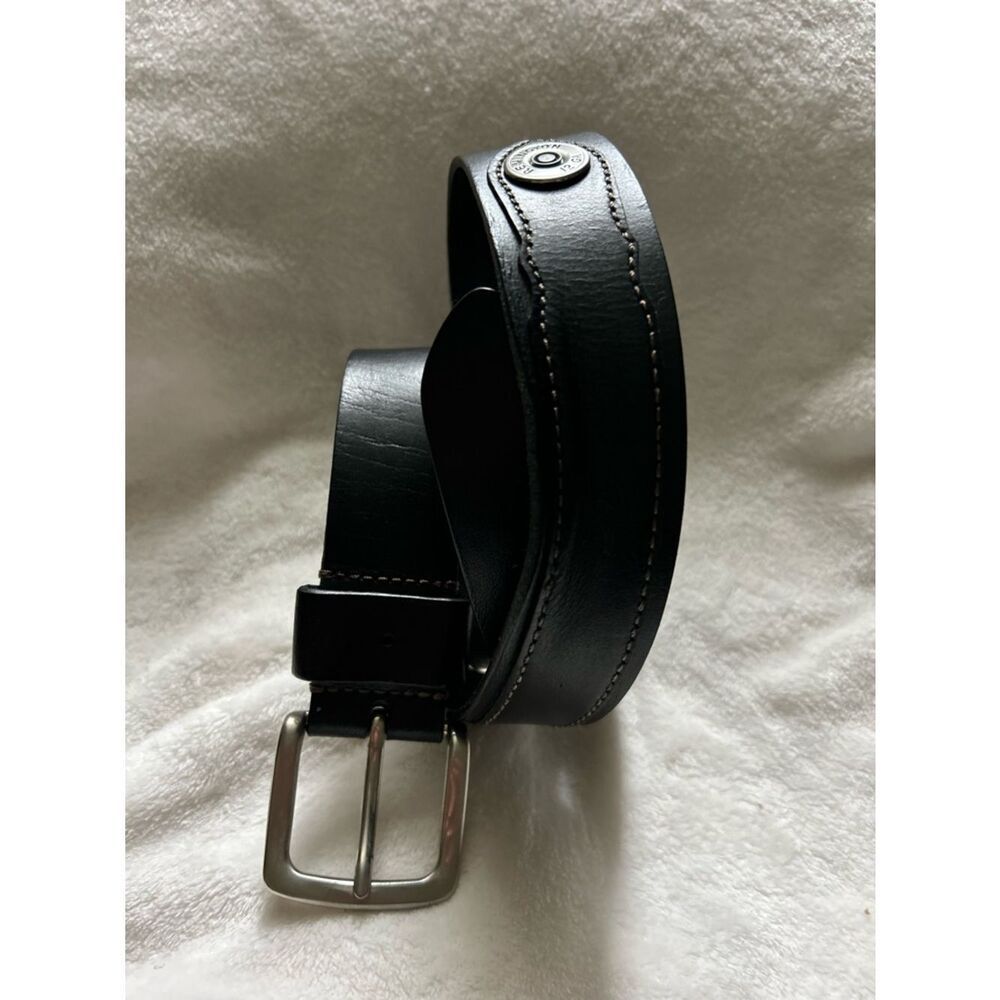 Remington 12 Gauge Shotgun Shell Black Leather Mens Belt Size 34